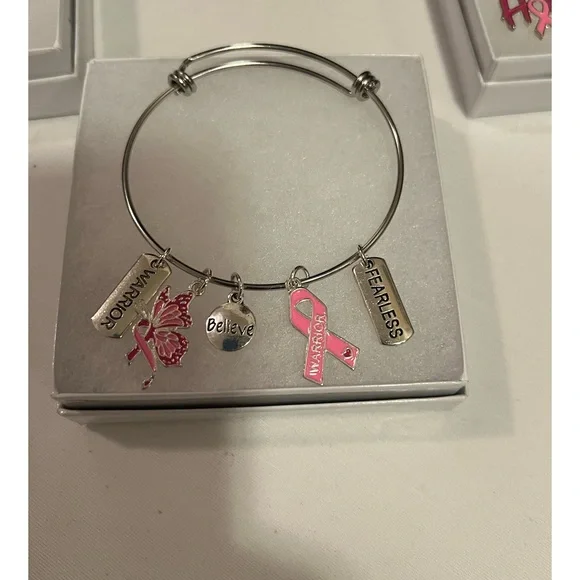 COPY - Silver Expandable Breast Cancer Awareness Bracelet - Picture 1 of 1